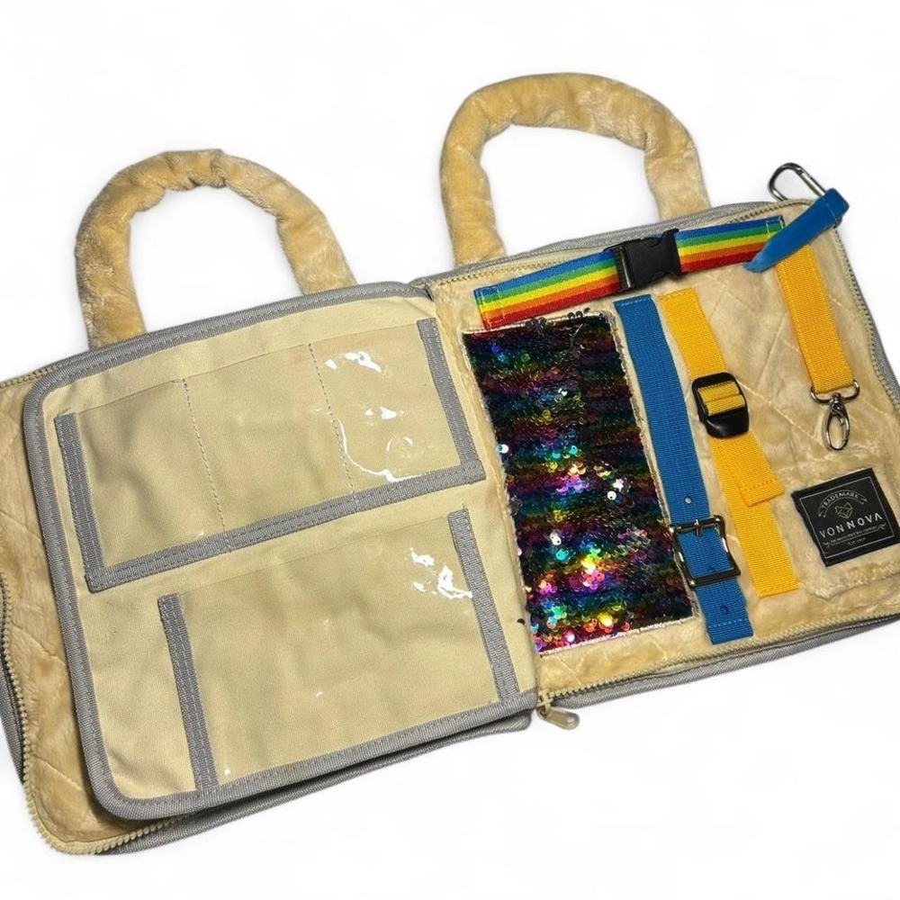 Vonnova Sensory Busy Bag | Montessori Activity Travel Toy Plush Zip Book